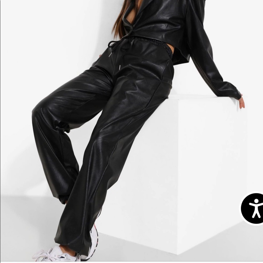 Boohoo Faux Leather Tie Waist Joggers